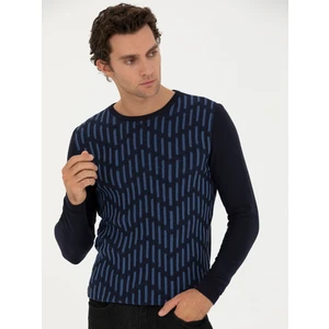 Erkek Lacivert Slim Fit Bisiklet Yaka Triko Kazak 50234952-VR033