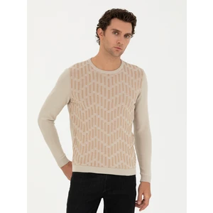 Erkek Bej Slim Fit Bisiklet Yaka Triko Kazak 50234952-VR011