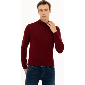 Erkek Bordo Slim Fit Yarım Balıkçı Basic Triko Kazak 50229754-VR014