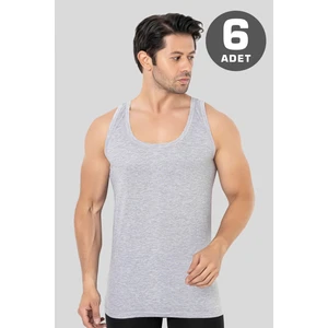 Erkek Gri Atlet 6'lı Paket %100 Pamuk Penye Rahat ve Normal Kesim İç Giyim