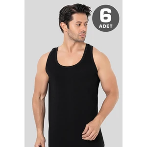 Erkek Siyah Atlet 6'lı Paket %100 Pamuk Penye Rahat ve Normal Kesim İç Giyim