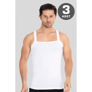 Erkek Geniş Biyeli Atlet %100 Pamuklu Ribana Beyaz 3'lü Paket