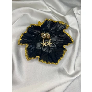 Siyah Dekoratif Tabak, Takı Tabağı, Yaprak Seklinde Tabağı