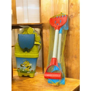 2’li Plaj Seti: Büyük Boy Suluklu Kum Kova + Uzun Saplı Kürek ve Tırmık – Sahil ve Kum Oyunları Için