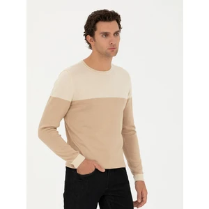 Erkek Bej Slim Fit Bisiklet Yaka Triko Kazak 50241718-VR011
