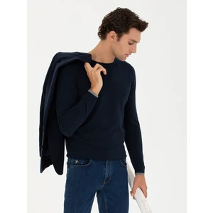 Erkek Lacivert Slim Fit Pamuk Karışımlı Bisiklet Yaka Basic Triko Kazak 50245040-VR033