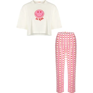 Kadın Pamuklu Kısa Kollu Kalpli Pijama Takımı