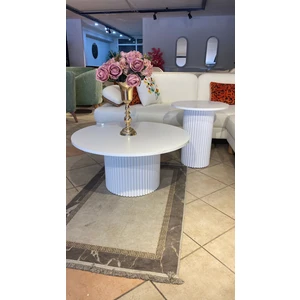 Most Bohem Orta Sehpa Beyaz 2'li Set %100 Ahşap 85 cm. Çap (Evinize Teslim)