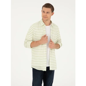 Erkek Yeşil Keten Karışımlı Slim Fit Uzun Kollu Gömlek 50247552-VR054