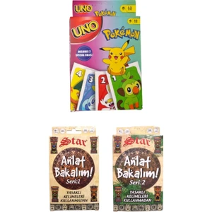 Pokemon Uno + Anlat Bakalım Seri 1 + Seri 2 Oyun Kartları - 3 Lü Set