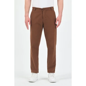 Theseason Erkek Tarçın Kahve Pamuklu Keten Görünümlü Beli Bağcıklı Relaxed Fit Yazlık Chino Pantolon