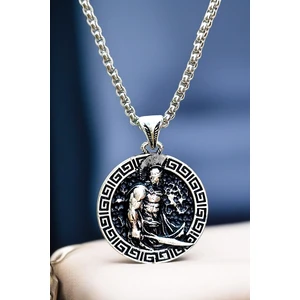 AK Store Gümüş Kaplama Krom-Çelik Erkek Kolye Madalyon Savaşcı Spartalı Komutan