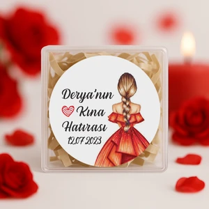 Repro Design Kişiye Özel Kına Hatırası Baskılı Yapışkanlı Etiket 24 Adet (Tarihli) 4 cm Yuvarlak No:76