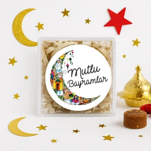 Repro Design Mutlu Bayramlar 4 Cm Yapışkanlı Etiket 24 Adet, Hediye Paketi Etiketi