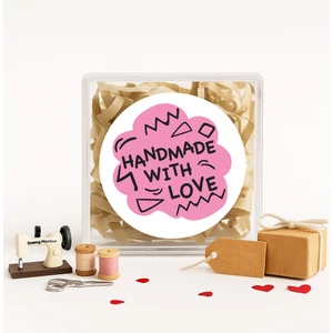 Repro Design Handmade With Love  Baskılı 4 cm Yuvarlak Etiket 24 Adet