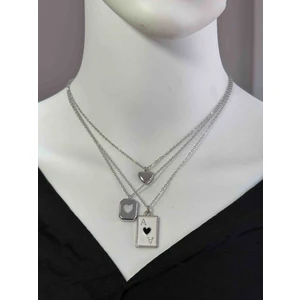 3 Lü Çelik Kalpli Kolye Seti , Vintage Tarzı