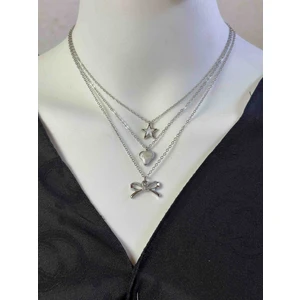 3 Lü Çelik Kolye Seti , Kalpli Kolye , Yıldızlı Kolye , Fiyonklu Kolye