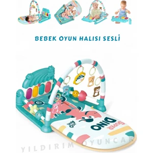 Elite Bebek Oyun Halısı Piyanolu, Gökkuşağı Dinozor Desenli 73 cm Sesli Dönenceli Bebek Halısı 1 Adet