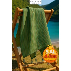 Calmera Home Etnika Peştemal | Ince - Renkli Saçaklı | Plaj Pareo, Deniz, Havuz, Yoga, Pilates Havlusu - Yeşil