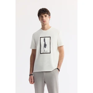 Erkek Regular Fit Ekru Bisiklet Yaka Baskılı Bi-Stretch İnterlok T-Shirt A51Y1029