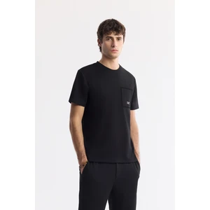 Erkek Siyah Regular Fit Bisiklet Yaka Gofre Baskı Detaylı Interlok T-shirt A51y1161