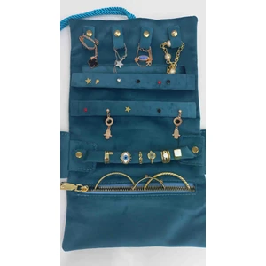 Kadife Takı Rulo Çantası | Seyahat Takı Organizeri | Kolye Küpe Yüzük Bileklik Düzenleyici