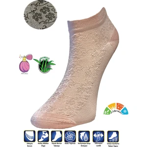 Kabartma Çiçek Motif Pembe Bambu Kadın Patik Çorap