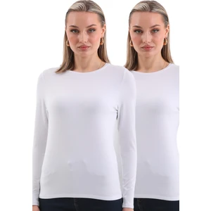 Penye Bizden Kadın Modal  Tişört 2'li Paket-Beyaz-Beyaz