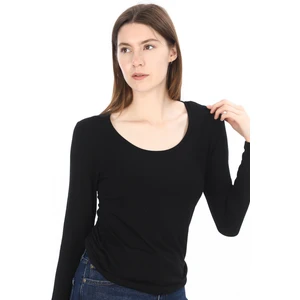 Penye Bizden Kadın Viskon Dekolte Yaka Slim Fit Tişört-Siyah