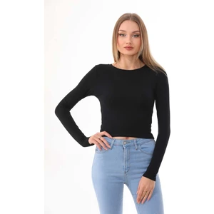 Penye Bizden  Kadın Crop Pamuklu Basiç T-Shirt -Siyah