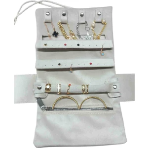 Kadife Takı Rulo Çantası | Seyahat Takı Organizeri | Kolye Küpe Yüzük Bileklik Düzenleyici