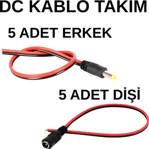 Speeduf 5.5x2.1 mm Dc Güç Adaptör Kablosu Takımı 5’li Set (5 Erkek + 5 Dişi) 12V LED Kamera Uyumlu