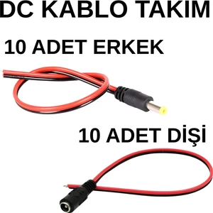 Speeduf 5.5x2.1 mm Dc Güç Adaptör Kablosu Takımı 10’lu Set (10 Erkek + 10 Dişi) 12V LED Kamera Uyumlu