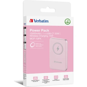 Magsafe 10000 Mah Manyetik Kablosuz Powerbank Verbatim 10000MAH Manyetik Kablosuz Şarj - Pembe