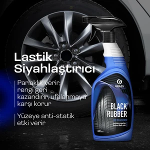 GRASS Black Rubber 600 ml - Ultra Siyah Lastik Parlatıcı | 4 Hafta Kalıcı | Suya Dayanıklı & Jantsız Formül | Mat/Parlak Seçenek