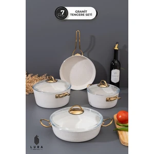 7 Parça Ewx Metal Kulp Beyaz Granit Tencere Seti – 26 cm