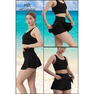 Mini Şort Etek Görünümü Etek Içi Şortlu Cepli Spor Tasarım Tenis Deniz Havuz Fitness SIYAH1107