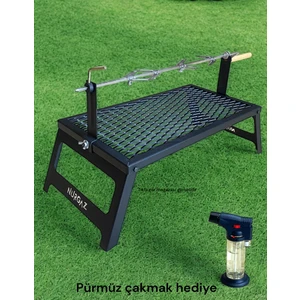 Çevirmeli Ateş Üstü Izgara Kamp Piknik Portatif Izgara Demiri Katlanır Çantalı  Pürmüz Çakmak