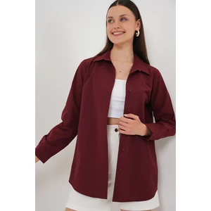 Kadın Uzun Kol Basic Gömlek 20279 - Bordo