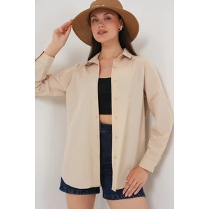 Kadın Uzun Kol Basic Gömlek 20279 - Bej