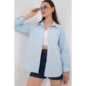 Kadın Uzun Kol Basic Gömlek 20279 - Mavi