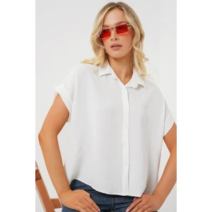 Kadın Oversize Kısa Kol Gömlek 20322 - Beyaz