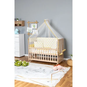 Doğal Ahşap Beşik Anne Yanı Beşik Organik 70X130 - Sarı Yıldız 1 Yastıklı Uyku Seti Yataklı