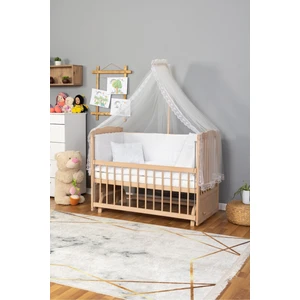 Ahşap Beşik Anne Yanı Beşik Organik(Boyasız) 60X120-BEYAZ Güpür Uyku Seti + Yatak