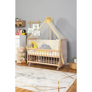 Doğal Ahşap Beşik Anne Yanı Beşik Organik (Boyasız) 60X120 - Sarı Yıldız Uyku Seti Yatak Tekerlekli
