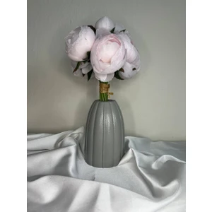 Gri Bohem Çizgili Vazo, Gri Dekoratif Vazo, Dokulu Çizgili Vazo, Gri Vazo