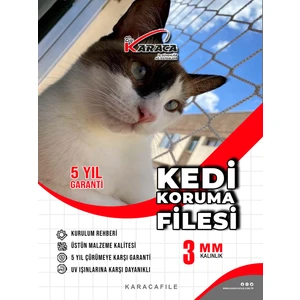 Kedi Balkon Güvenlik Filesi – 2 M Yükseklik | Metreyle Kesim | 3 mm Ip, 4x4 cm Göz Aralığı + Montaj Aparatları (Beyaz)
