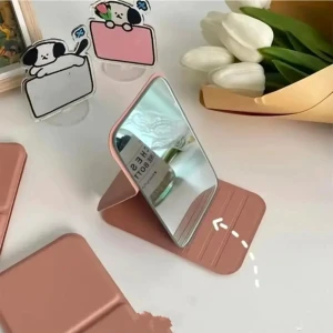 Makyaj Aynası Taşınabilir Deri Kılıflı Mini Cep Katlanabilir Makyaj Aynası