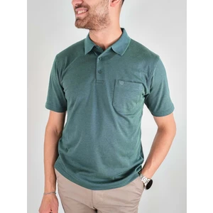 Erkek Yakalı Cepli Penye Yeşil Baba Tshirt