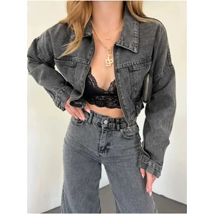 Fermuarlı Crop Kot Ceket